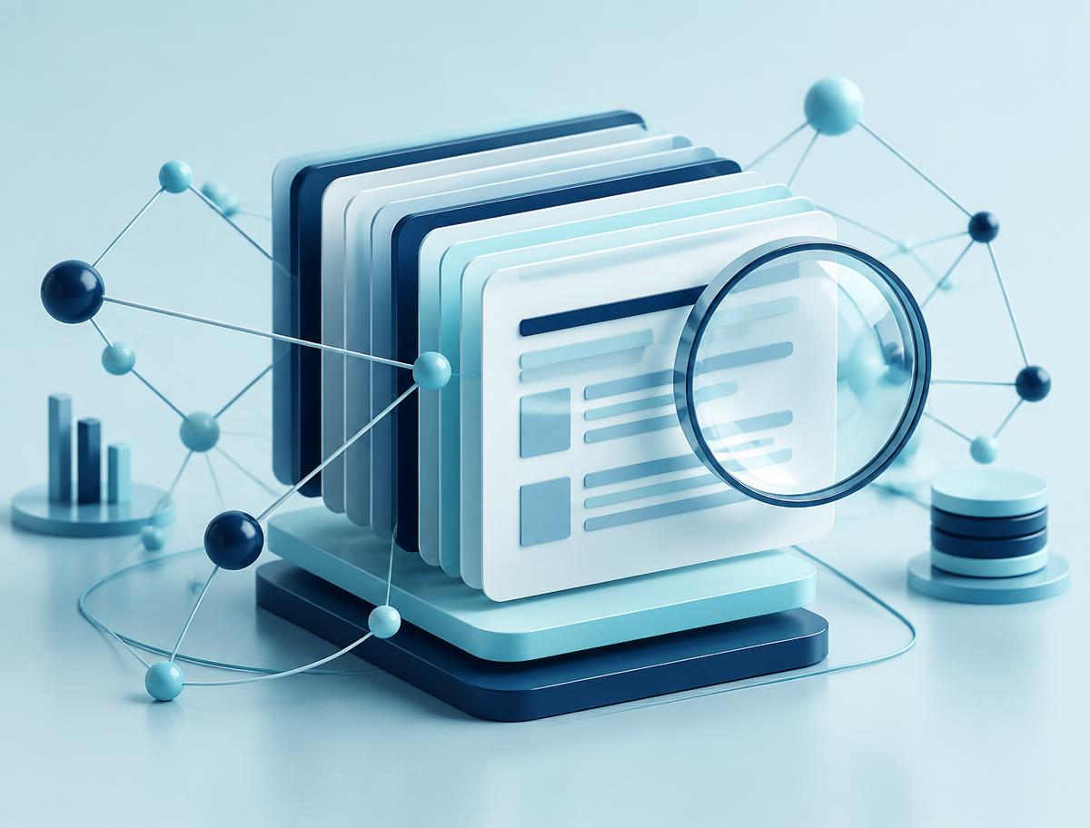 Search index, connected data, and magnifying lens